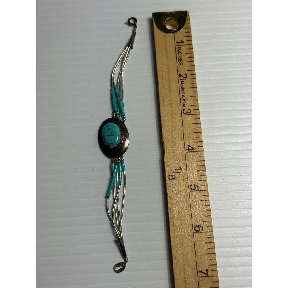 Turquoise Sterling Silver‎ Bead Strand Bracelet Southwestern 925